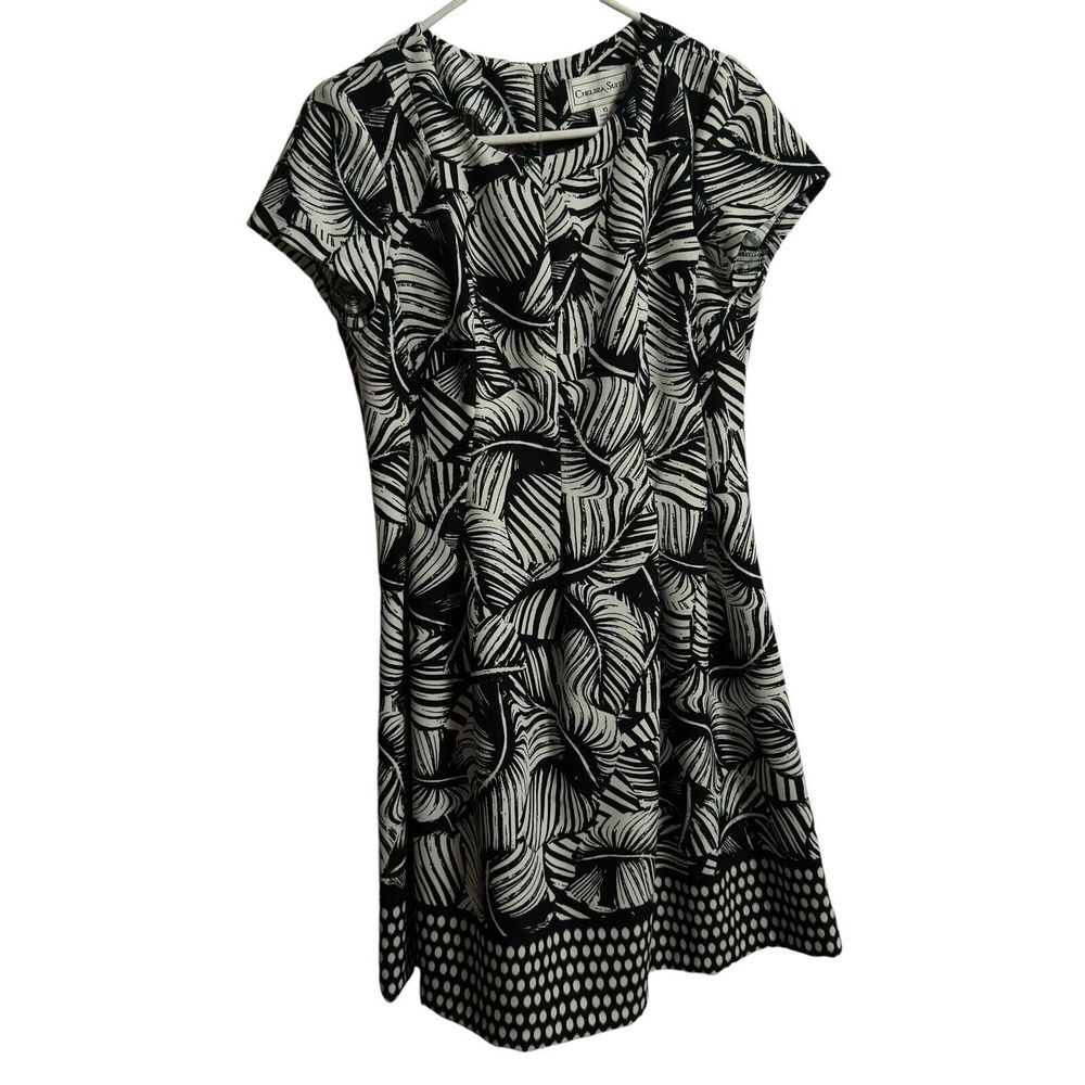 Chelsea Suite Women's Dress‎ Size 10 Black White Short A-Line Paisley Office